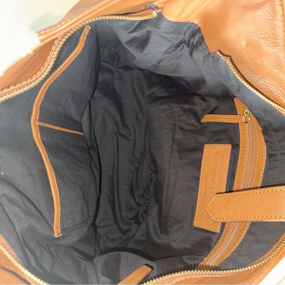 Clever Carriage Tan Leather Hobo Bag Shearling Detail EarPod Case Cowboy Rodeo - Picture 11 of 12